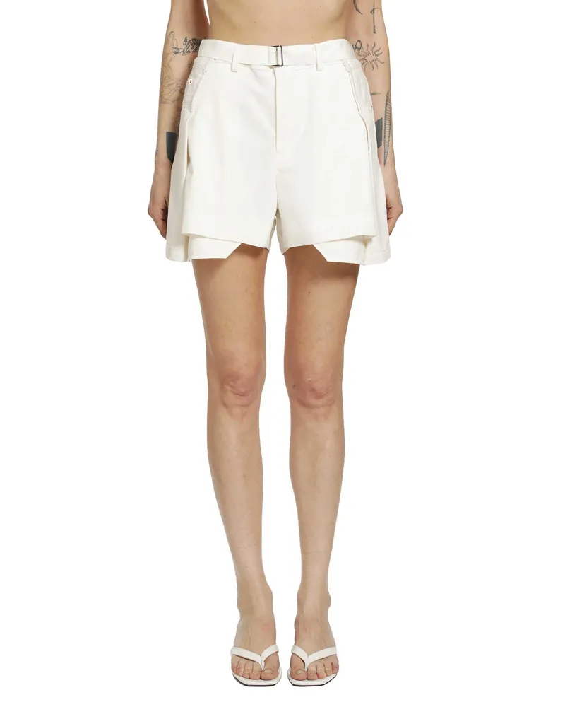 Sacai Wool Suiting x Denim Shorts Off-white