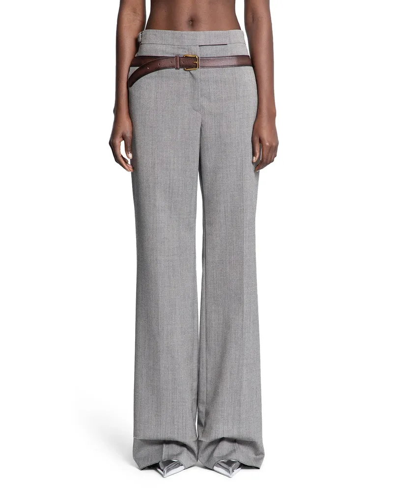 Prada Technical Wool Pants with Printed Belt Grey
