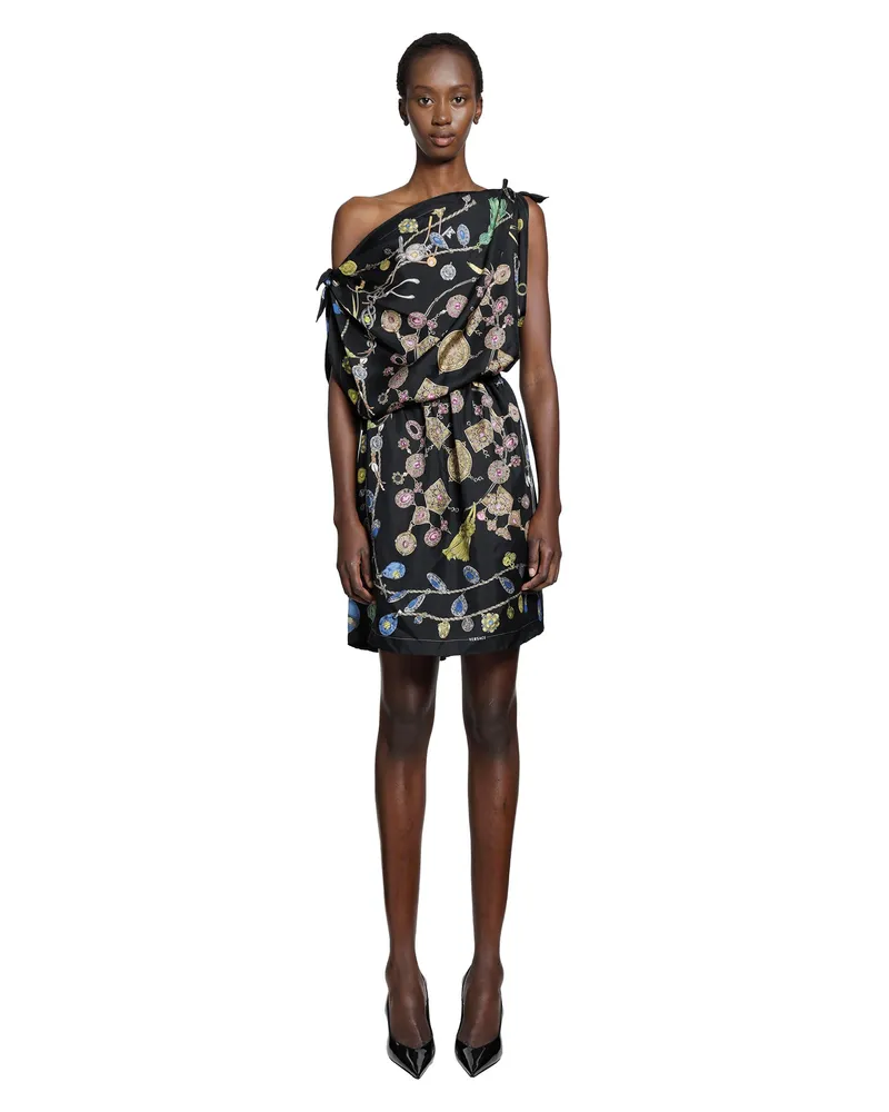 Versace Printed Silk Twill Mini Dress Black