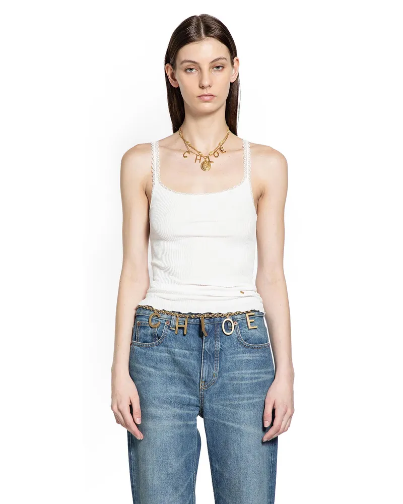Chloé Fitted Tank Top in Cotton White