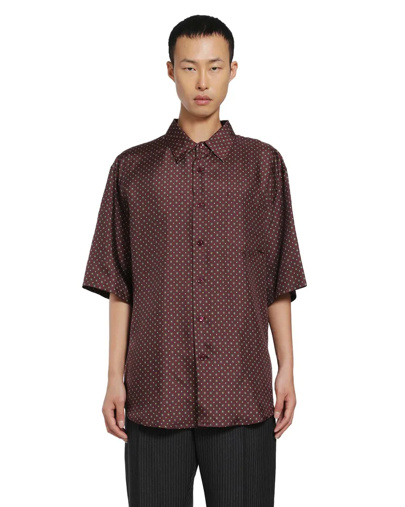 Saint Laurent Hexagon Silk Twill Shirt Red
