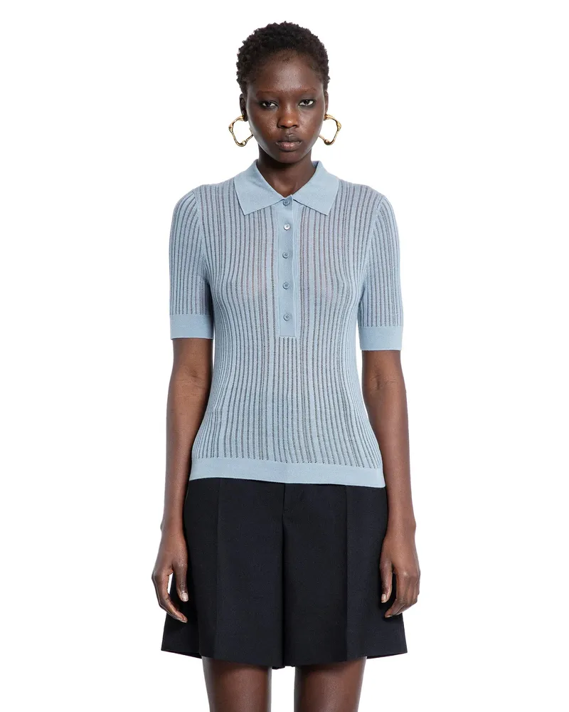 Chloé Fitted Polo Shirt in Wool Knit Blue