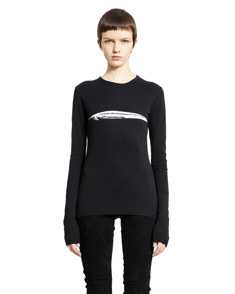 Ann Demeulemeester Fiene Printed Long Sleeve T-Shirt Black