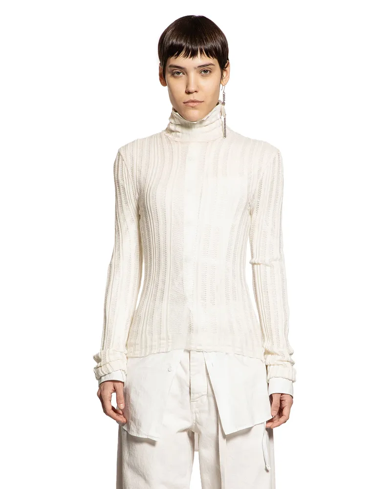 Ann Demeulemeester Aamu Irregular Rib Turtleneck Sweater Off-white