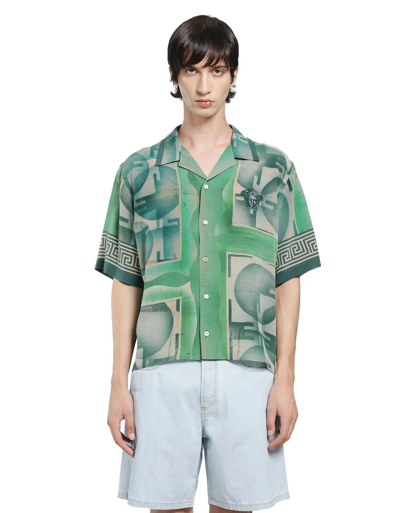 Versace Printed Crêpe De Chine Silk Shirt Green