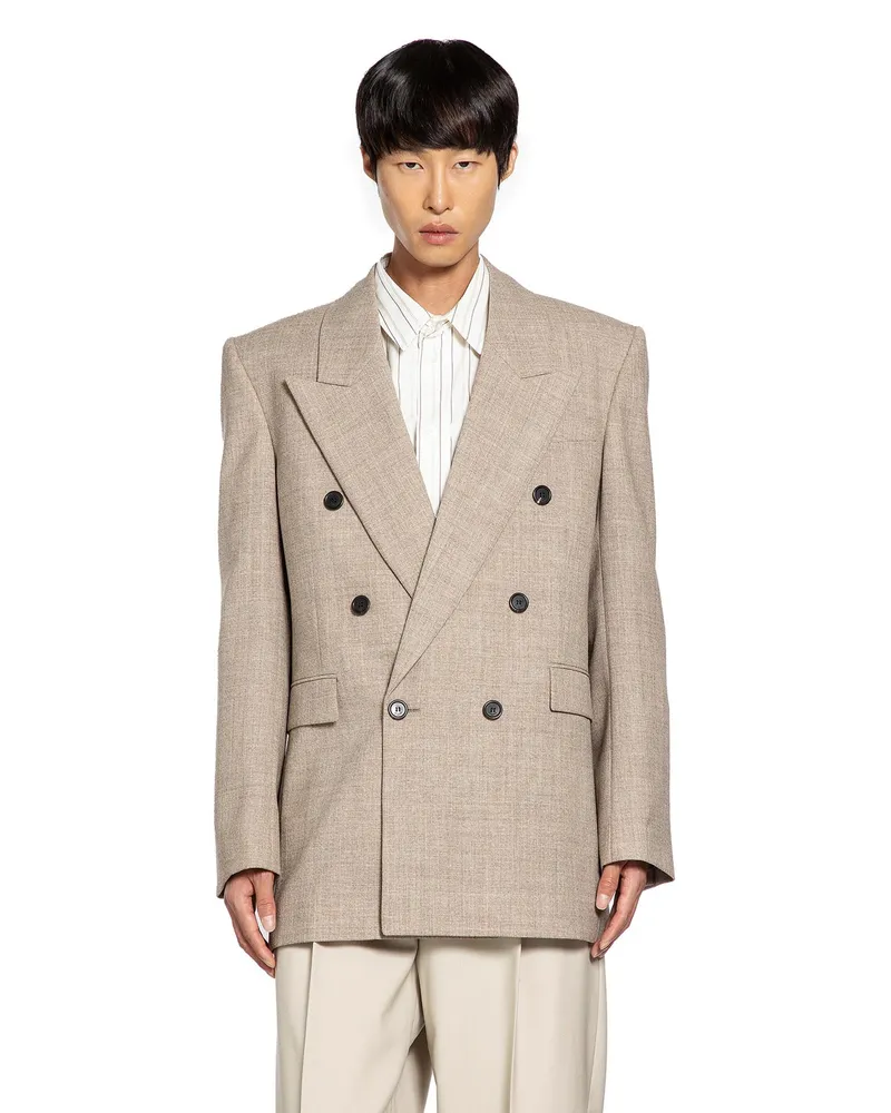 Saint Laurent Double-Breasted Wool Blazer Beige