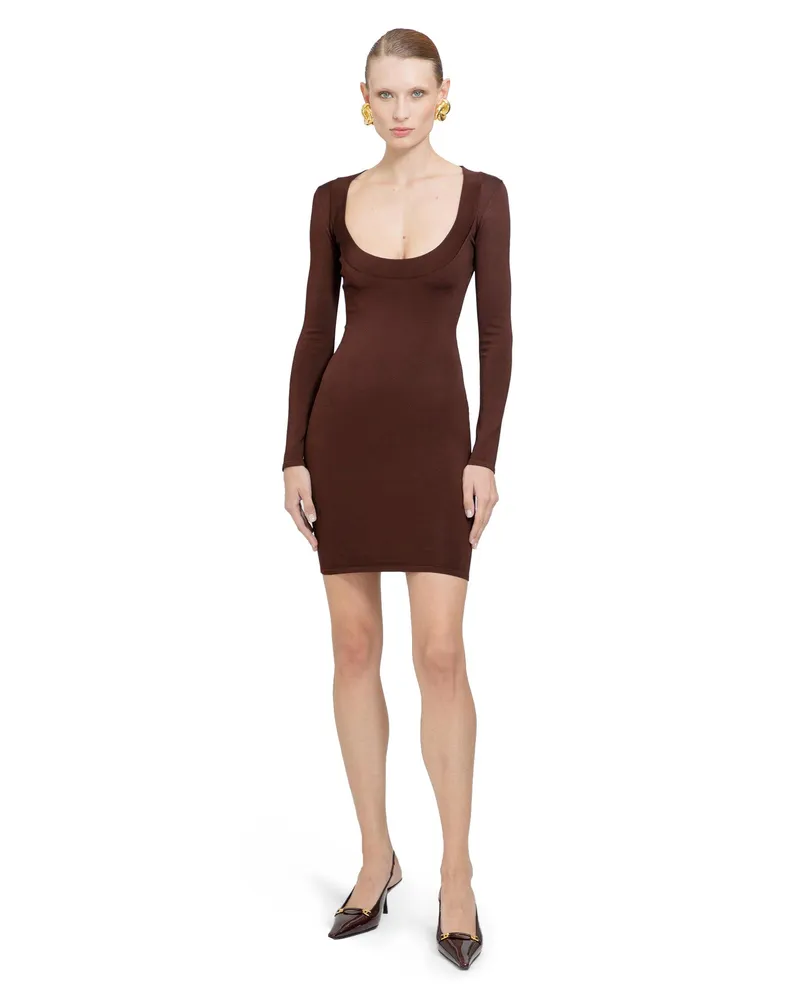 Saint Laurent Knit Mini Dress Brown