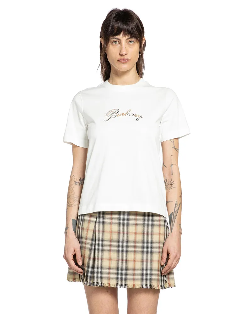 Burberry Cursive Logo Cotton T-Shirt Off-white