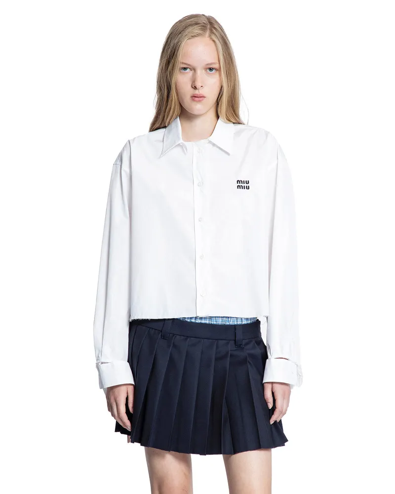 Miu Miu Cropped Poplin Shirt White