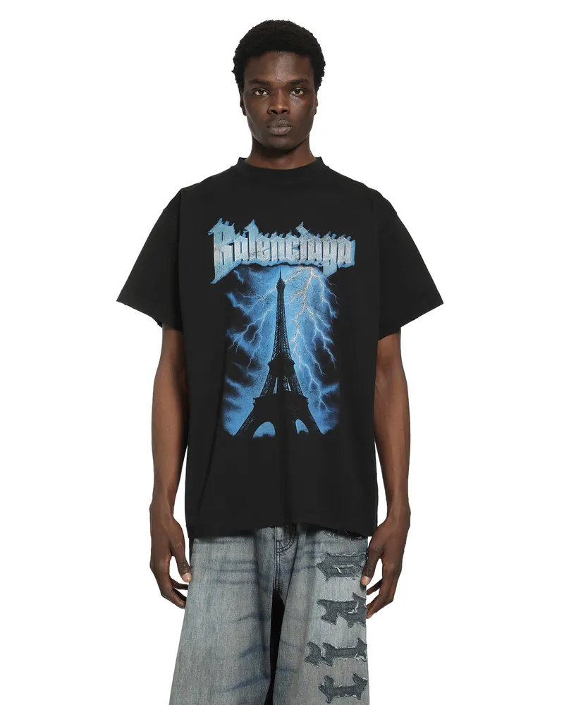 Balenciaga Paris Thunderstorm Oversized T-Shirt Black