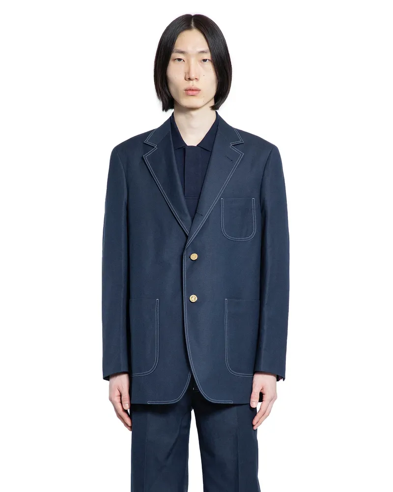 Thom Browne Blazer allungato in morbido cotone e lino Blue