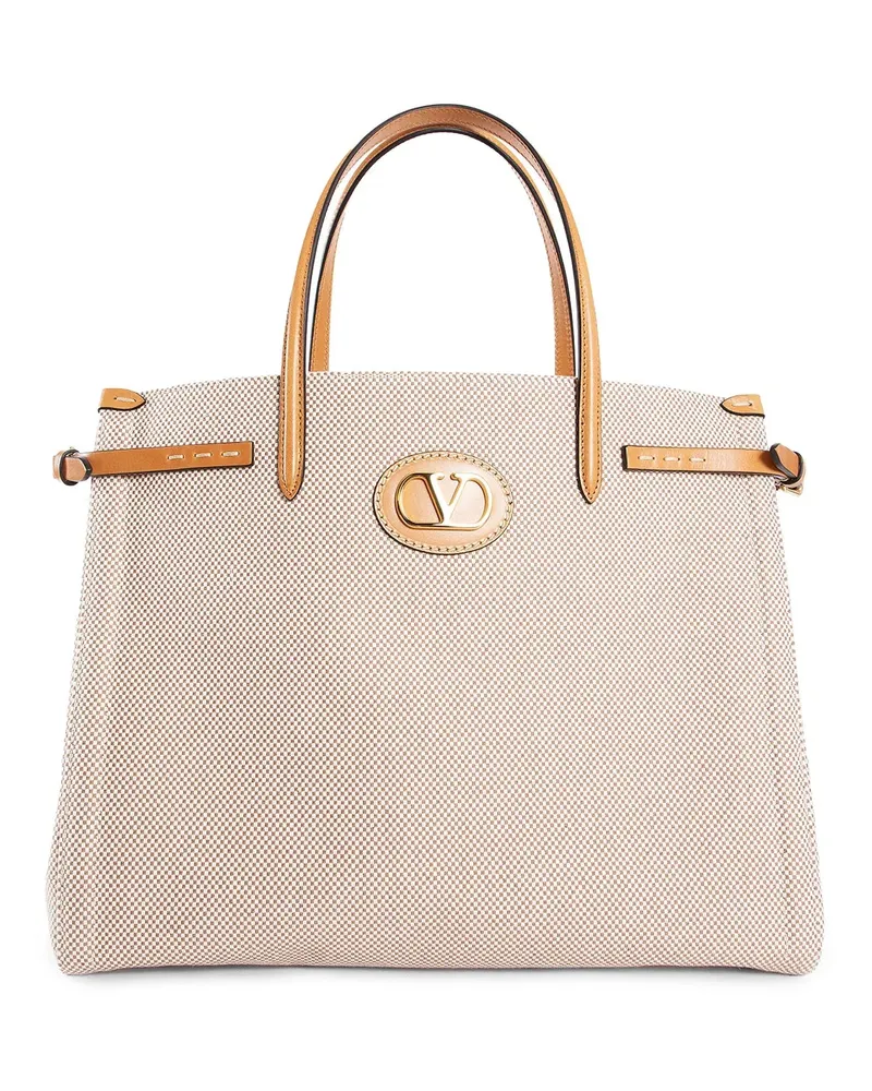 Valentino Garavani Borsa shopper media in tela di Antibes Beige