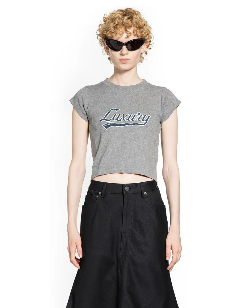 Balenciaga Luxury Script Shrunk T-Shirt Grey