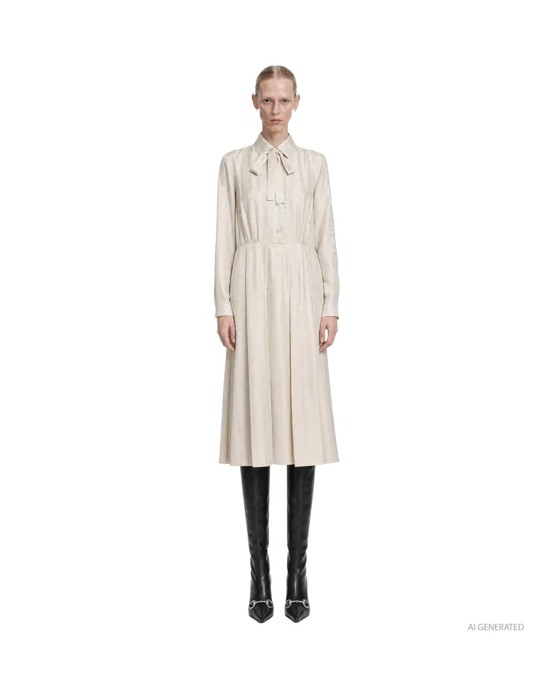 Gucci Crest Silk Habotai Dress Beige