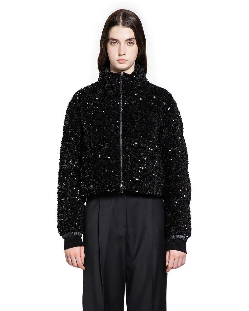 Moncler Louvi Sequin-Embroidered Short Down Jacket Black