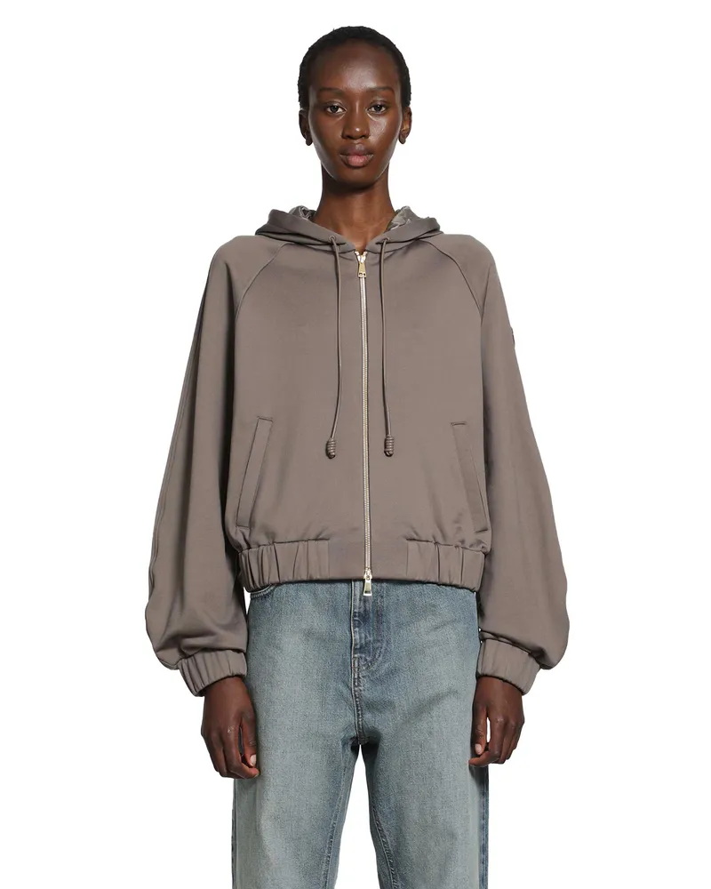 Moncler Fleece Zip Up Hoodie Beige