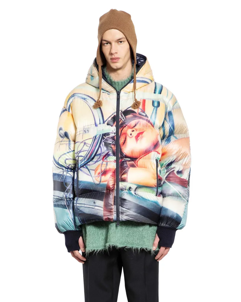 Undercover Printed Hooded Down Jacket Multicolor