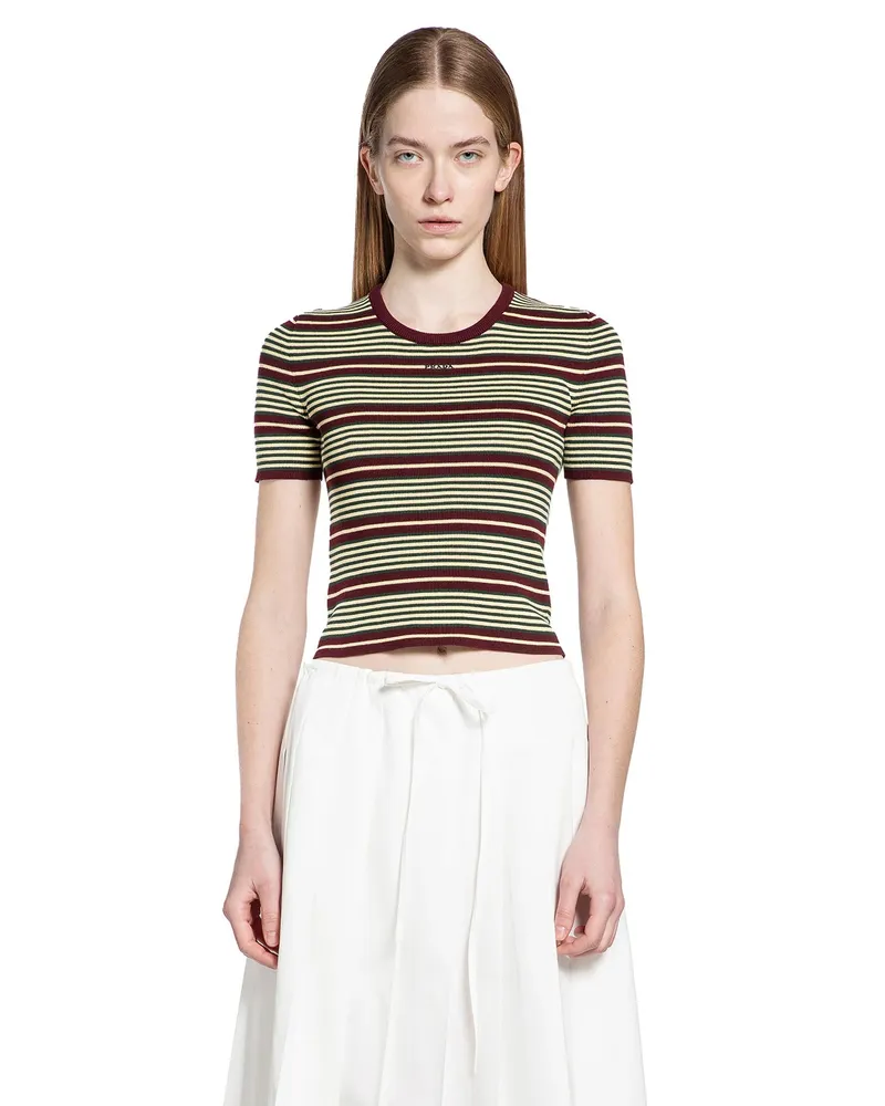 Prada Striped Cotton T-Shirt Red