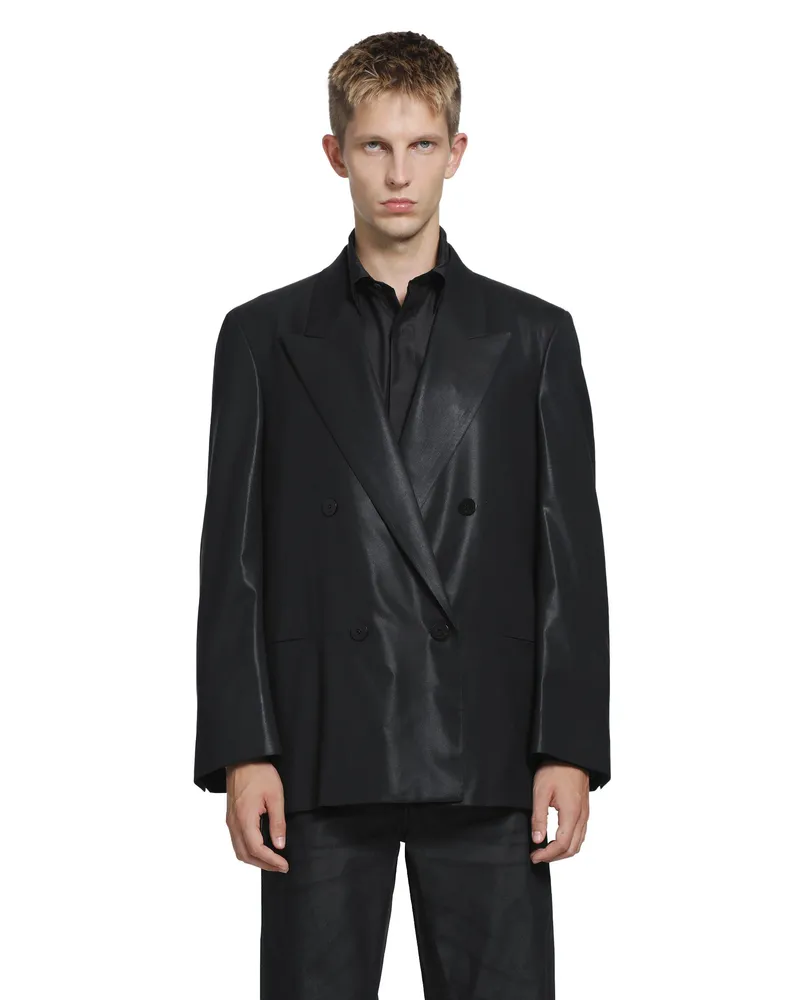 Gucci Chintzed Wool Double-Breasted Blazer Black