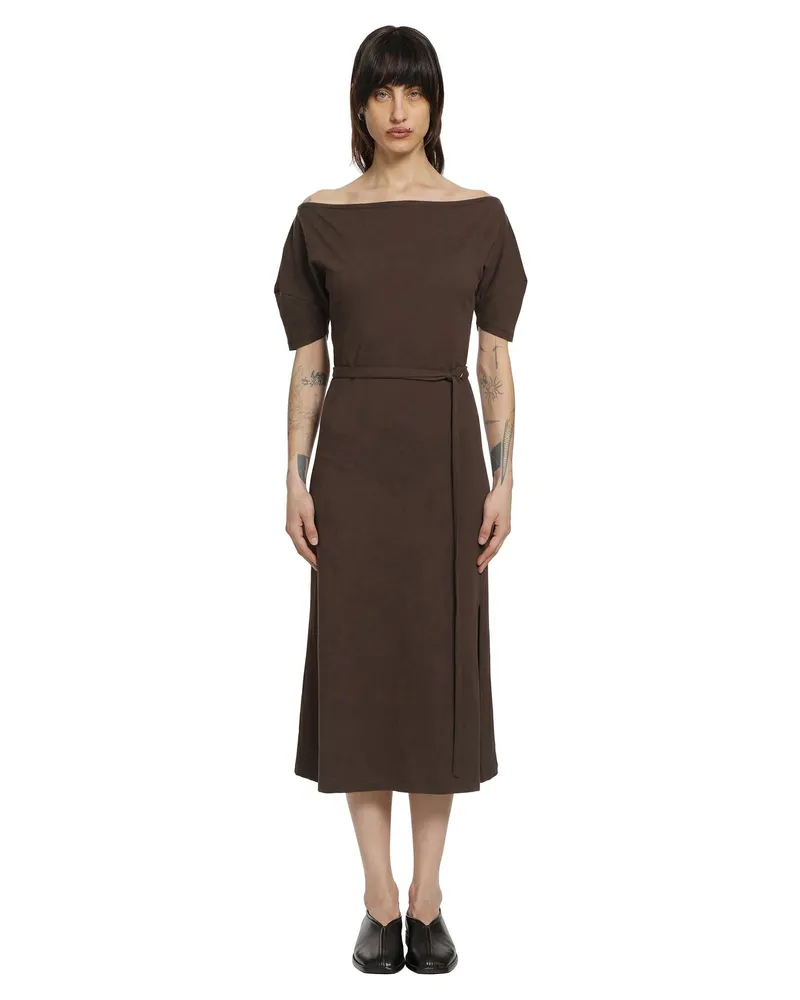 Christophe Lemaire Off Shoulder Midi Dress Brown