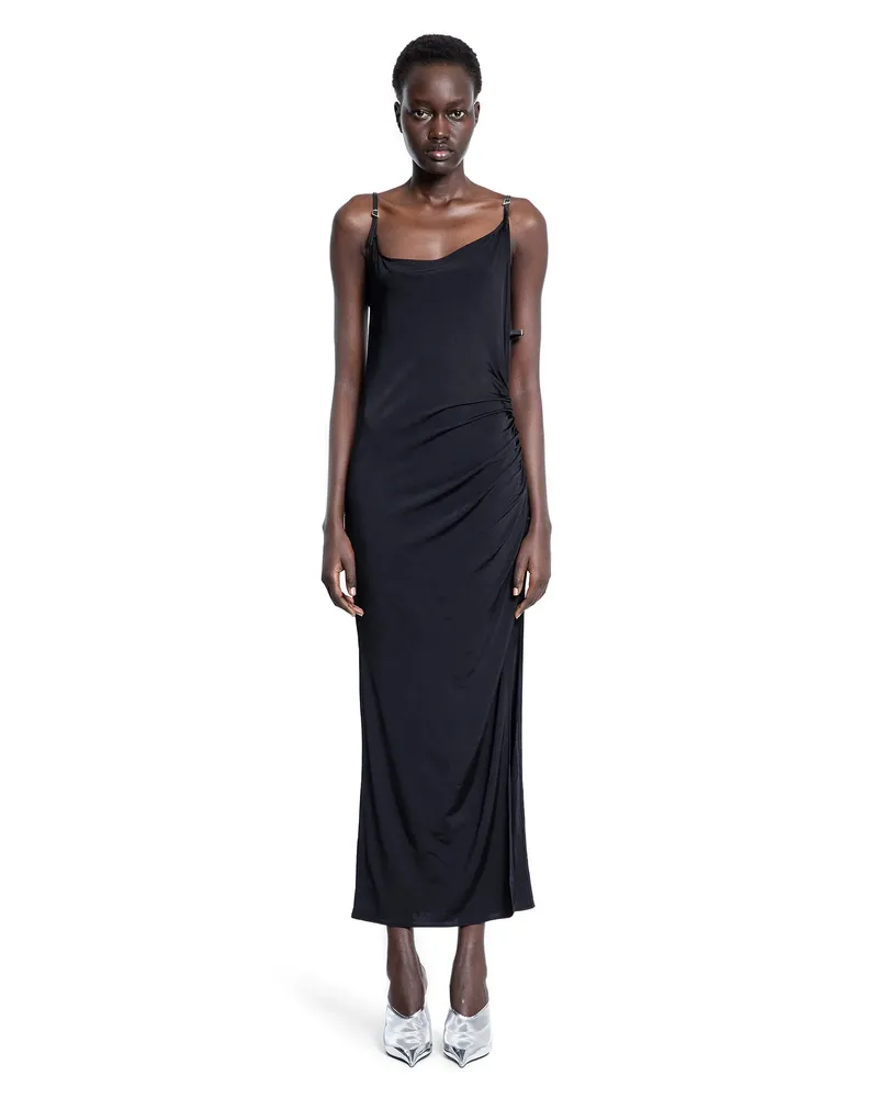 Thierry Mugler Asymetrical Buckled Strap Dress Black