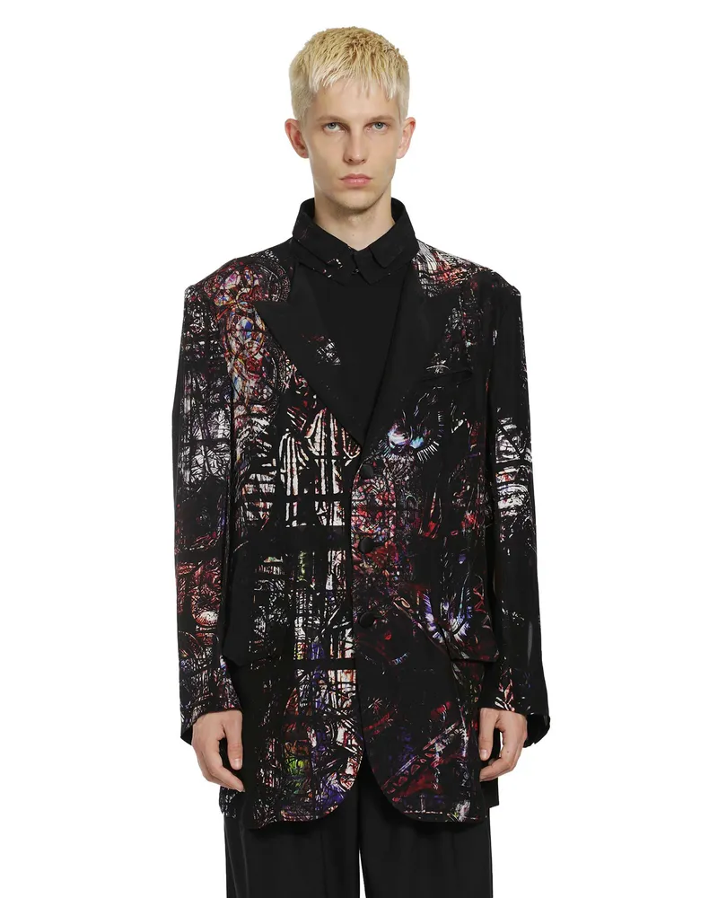 Yohji Yamamoto Stained Glass Printed Message Blazer Black