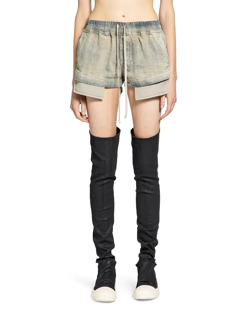 DRKSHDW by Rick Owens High-Waist Drawstring Denim Shorts Grey