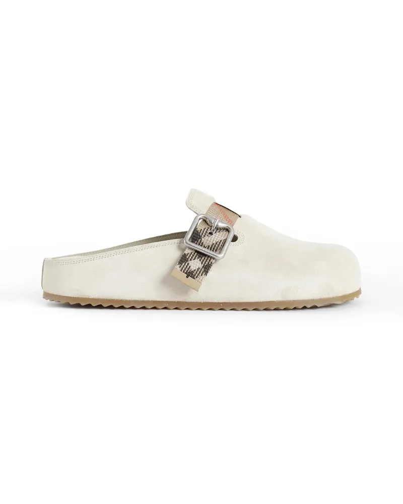Burberry Suede Buckle Mule Slippers Off-white