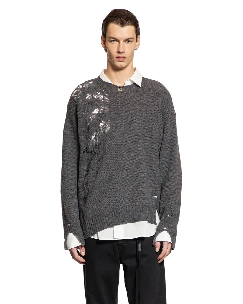 Ann Demeulemeester Waldon Destroyed Seed Stitch Sweater Grey