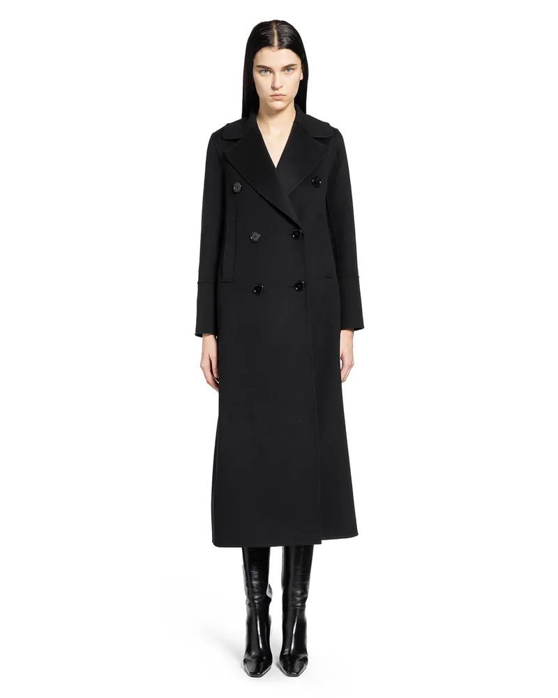 Max Mara Long Double-Breasted Wool Coat Black