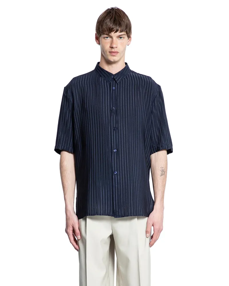 Saint Laurent Shirt in Striped Silk Blue