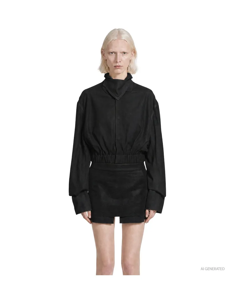 Rick Owens Collared Mac Shirt Black