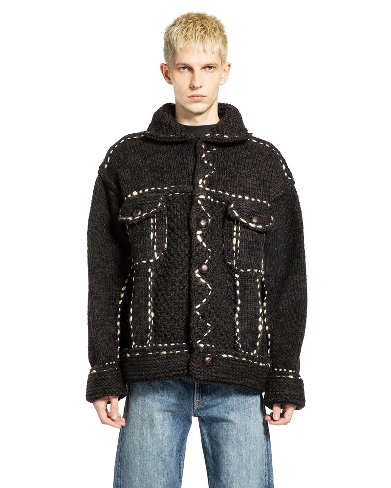 KAPITAL Wool Hand Knit Cowichan G-Jacket Black