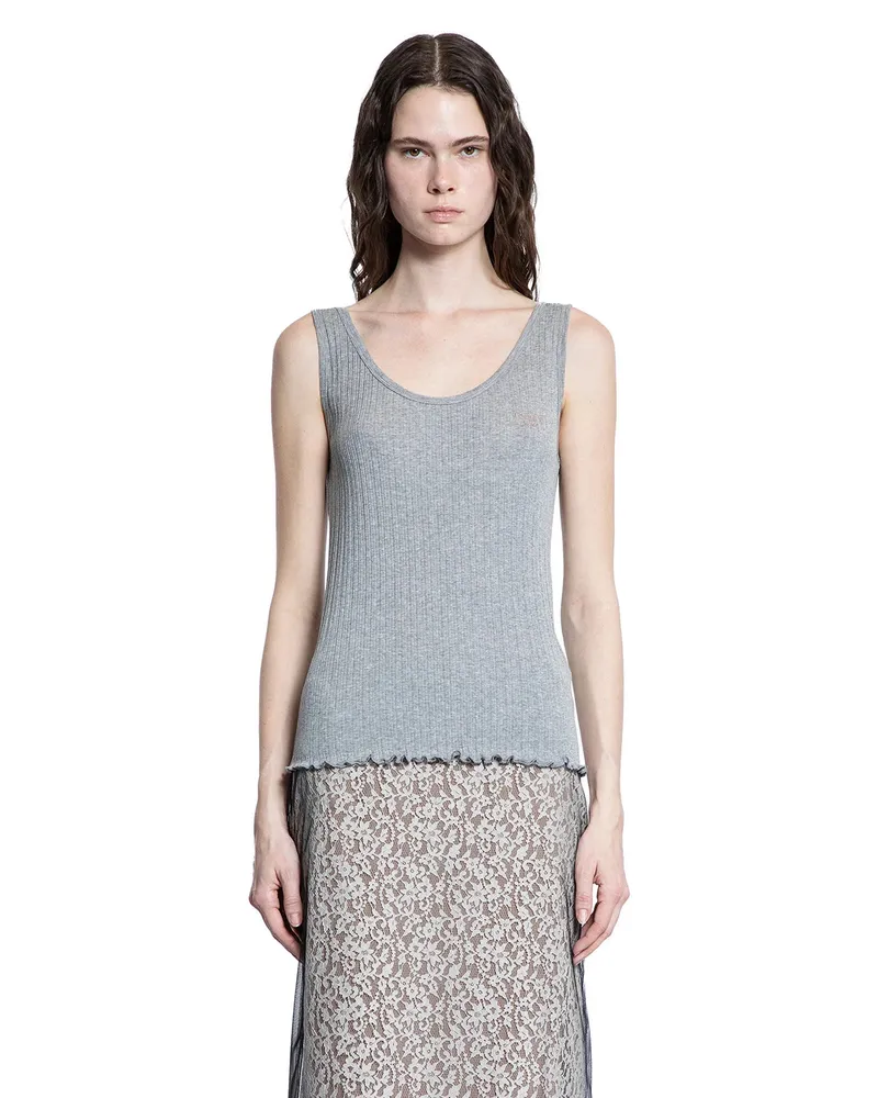 Fendi Ribbed-Knit Tank Top Grey