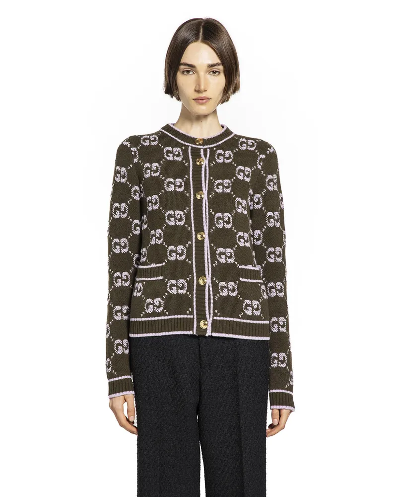 Gucci Wool Cardigan GG jacquard bouclé Green