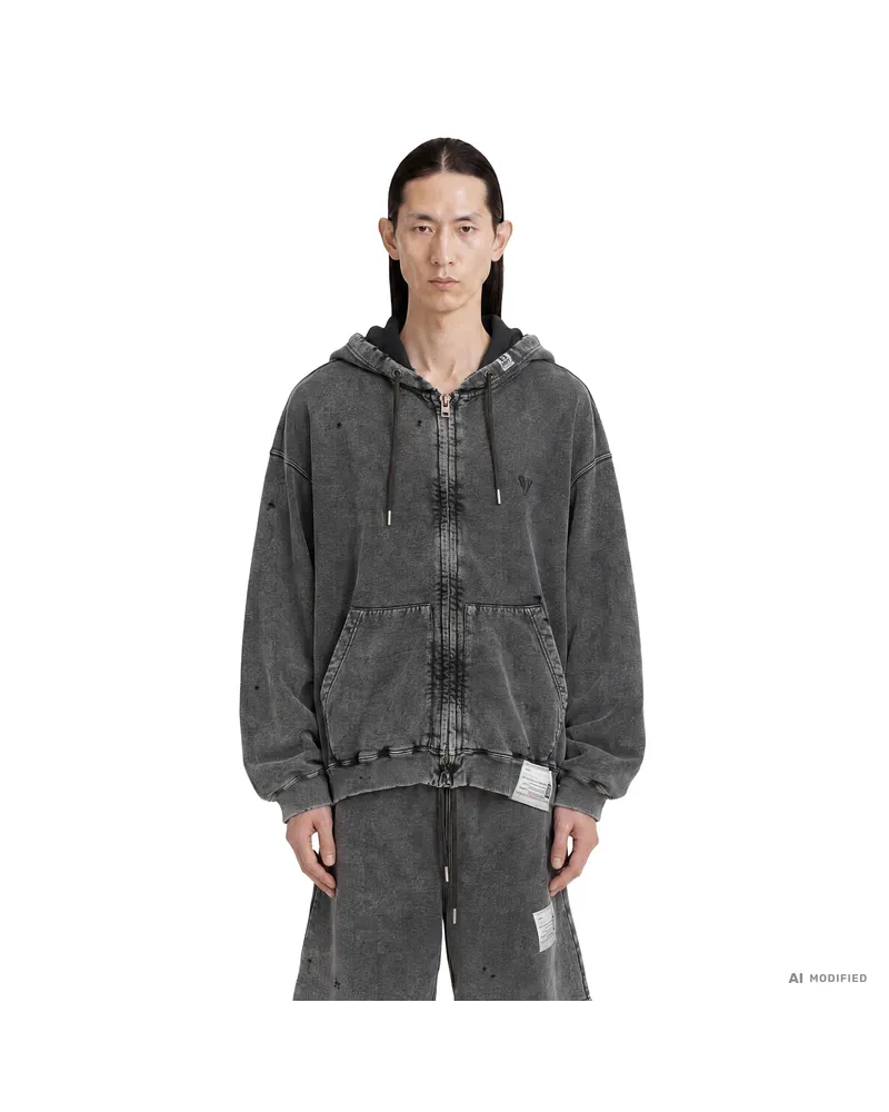 MIHARAYASUHIRO Bleached Zip-Up Hoodie Black