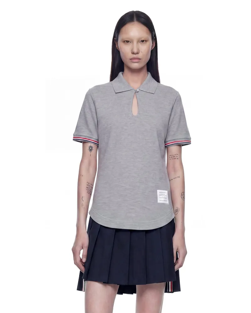 Thom Browne Keyhole Polo Shirt Grey