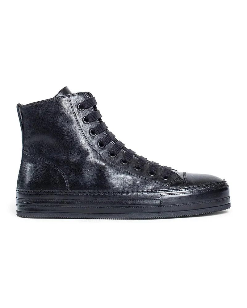 Ann Demeulemeester Raven high-top Sneakers in grained shiny calfksin Black