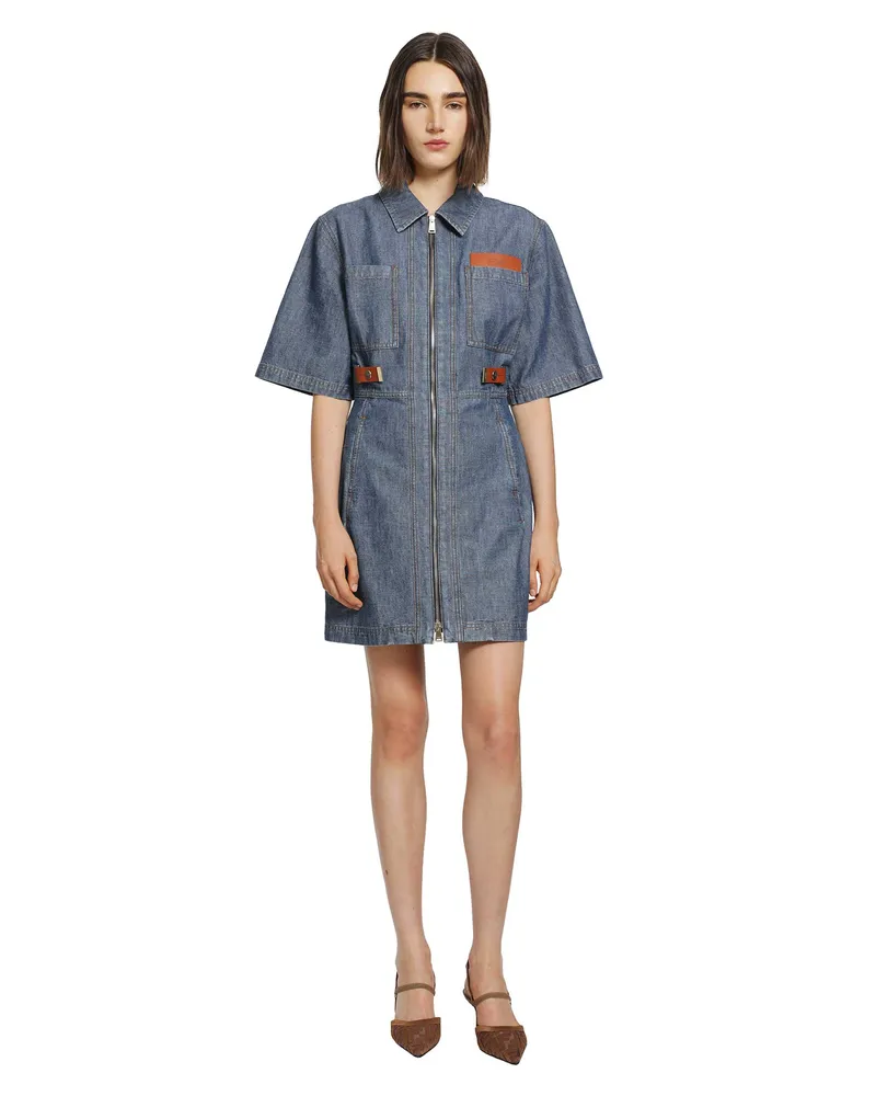 Fendi Chambray Denim Shirt Dress Blue