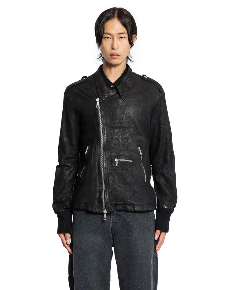 Giorgio Brato Waxed Lambskin Biker Jacket Black