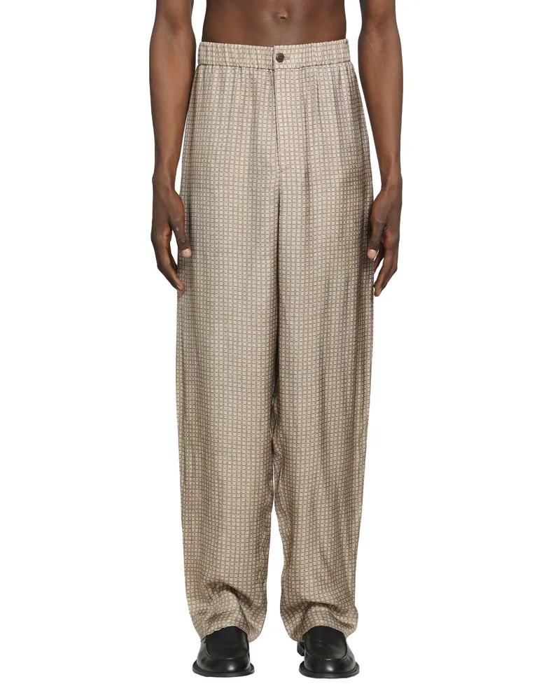 Giorgio Armani Viscose Check Jacquard Pants Beige