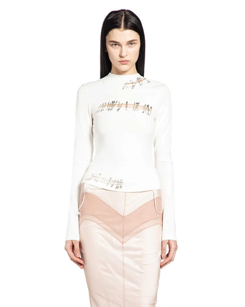 Dilara Findikoglu Safety Pin Long Sleeve T-Shirt White