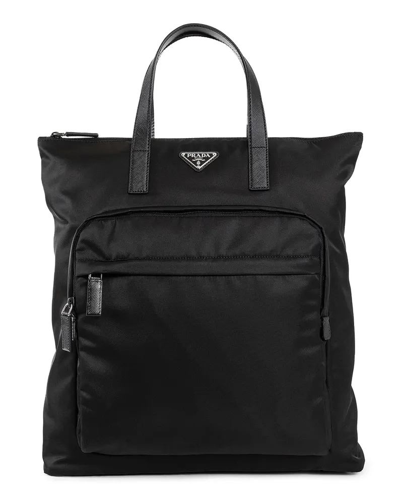 Prada Re-Nylon and Saffiano Leather Tote Bag Black