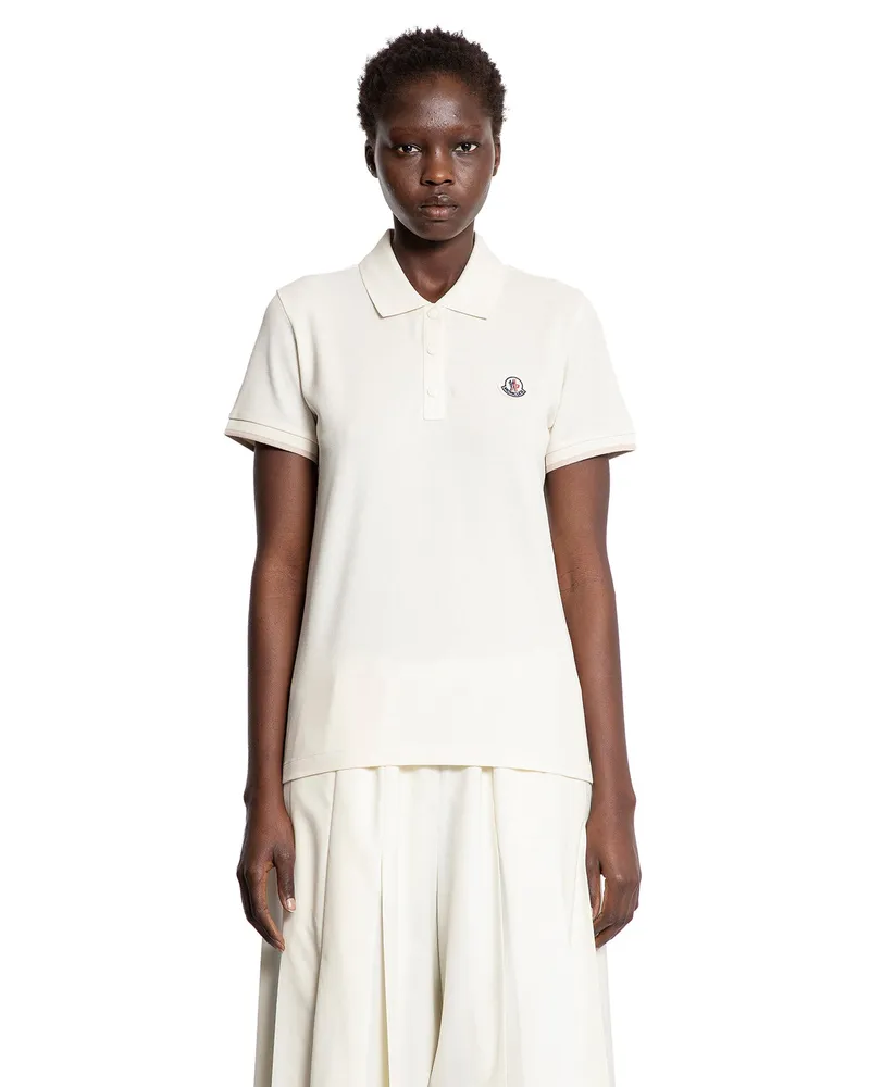 Moncler Logo Patch Cotton Piqué Polo Shirt White