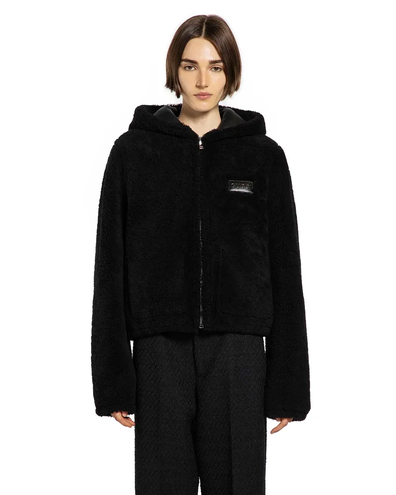 Gucci Reversible Shearling Bomber Jacket Black