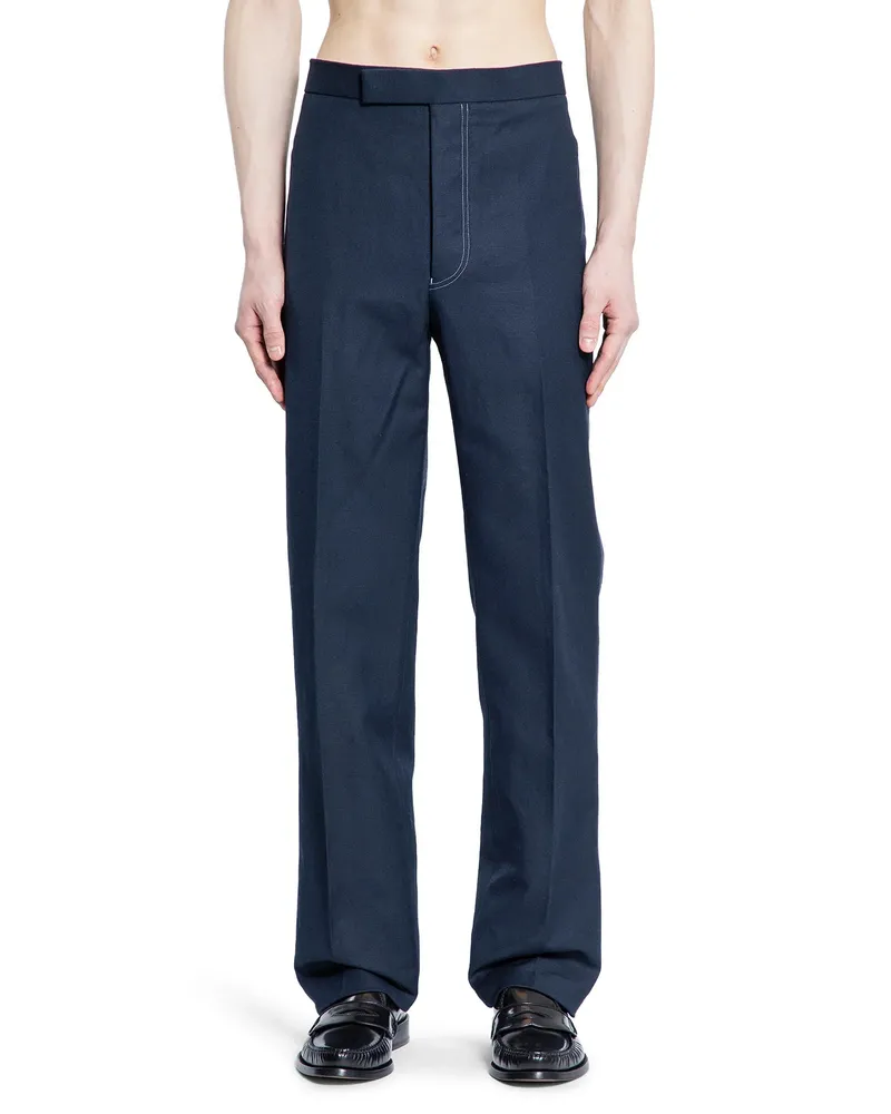Thom Browne Pantaloni in cotone e lino solido Blue