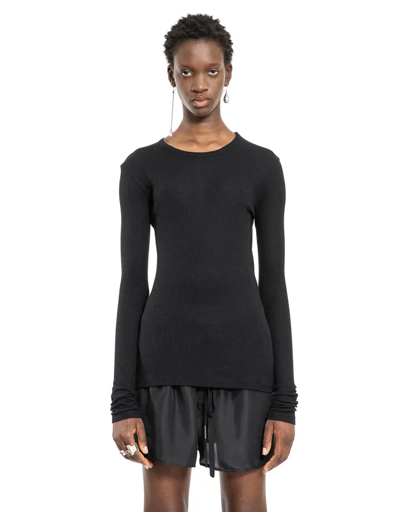 Ann Demeulemeester Fiene Long Sleeve T-Shirt in Viscose Cotton Rib Black