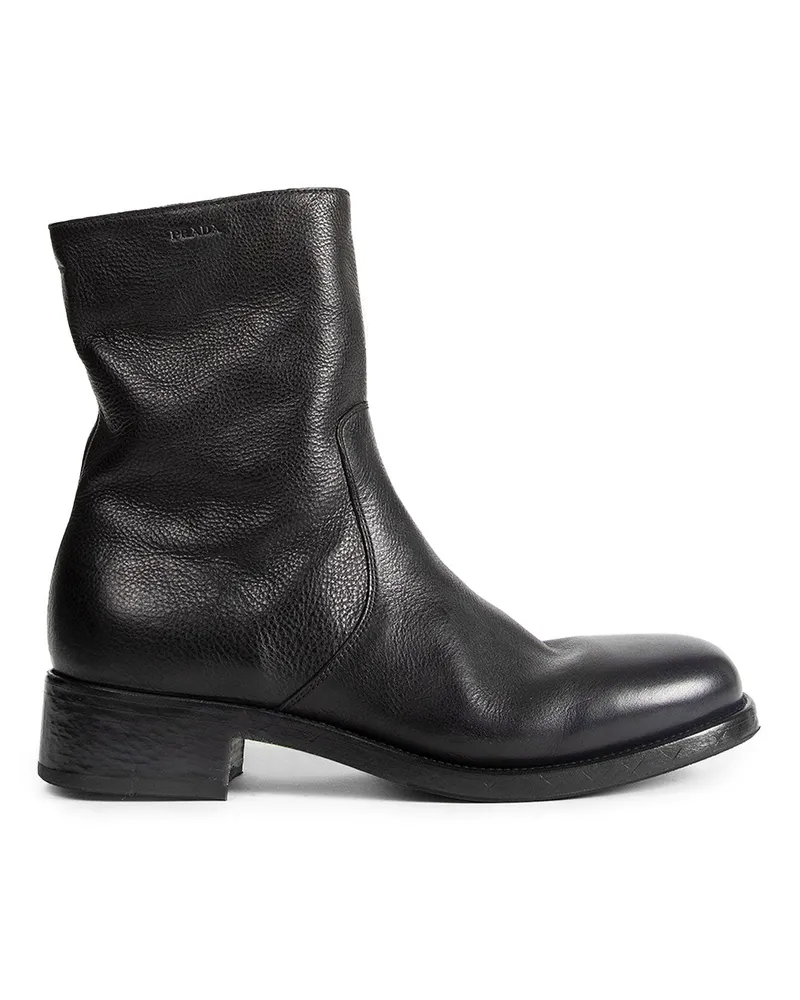 Prada Leather Zipper Ankle Boots Black