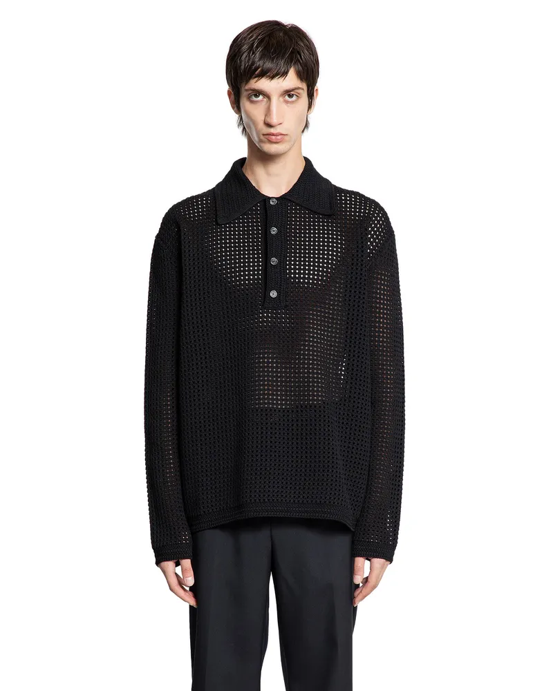Gucci Crochet Knit Polo Shirt Black