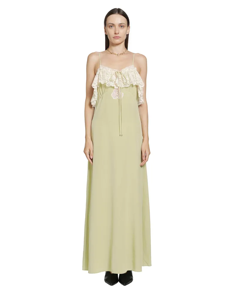 Chloé Crepe De Chine Thin-Strap Long Dress Green